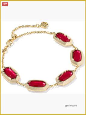 Gold Plated Brass Delicate Chain Bracelet with Bezel Stones